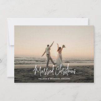 Getrouwd Kerst Handgeschreven Script 4 Fotostrip Feestdagenkaart