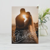 Getrouwd Kerst Handlettering Foto Feestdagenkaart (Staand voorkant)