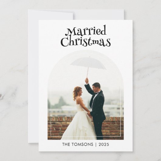 Getrouwd Kerstmis Bruiloft Dank u Foto Feestdagenkaart (Voorkant)