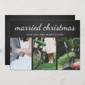 Getrouwd kerstschoolbordscript | Drie foto's Feestdagenkaart (Voorkant / Achterkant)