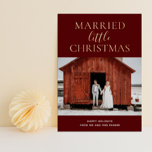 Getrouwd Klein Kerst Rood Goud Script Foto Folie Feestdagenkaart