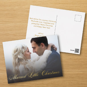 Getrouwd kleine kerst, pasgetrouwde foto goud folie feestdagen briefkaart
