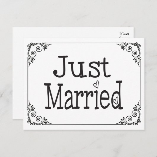 Getrouwd met het Black & White Heart Briefkaart (Voorkant / Achterkant)