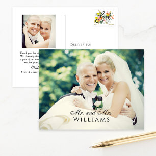 Getrouwd Monogram Overlay Trouwfoto Dank u Briefkaart