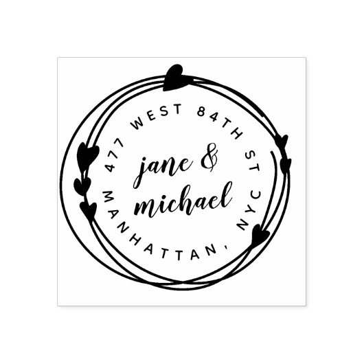 Getrouwd paar Hand getrokken krans retouradres Rubberstempel (Afrduk)