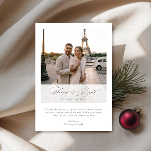 Getrouwd & Stralend Ellegante Script Huwelijksfoto Feestdagenkaart