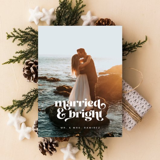 "Getrouwd & Stralend" Nieuwgetrouwd Fotokerstkaart Feestdagenkaart