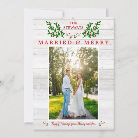 Getrouwd & Vrolijk Bruiloft Vrolijk Kerstfeest Fot Feestdagenkaart (Voorkant)