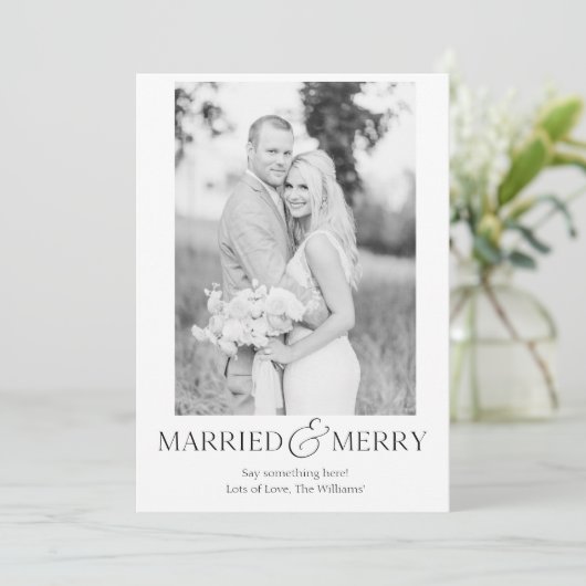 Getrouwd & Vrolijk Eenvoudig Eerste Kerstmis Kaart (Staand voorkant)