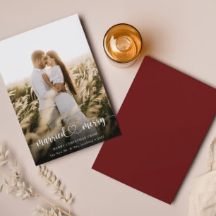 Getrouwd & Vrolijk Elegant Script Foto Kerstkaart Bedankkaart