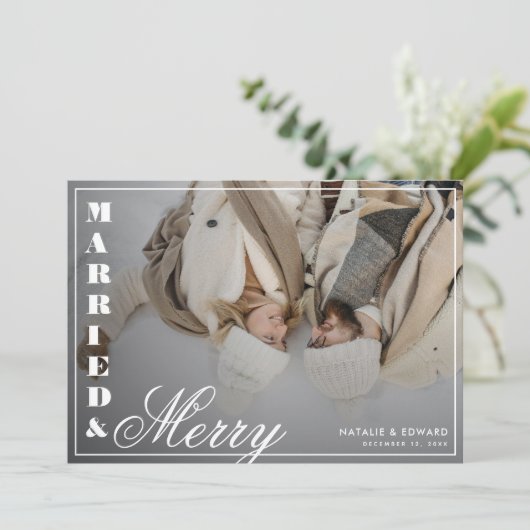 Getrouwd & vrolijk Foto Plaid Christmas Feestdagenkaart (Staand voorkant)