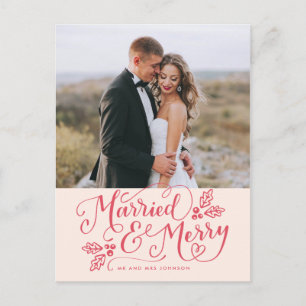 Getrouwd & Vrolijk Kerstfeest Handlettered Foto Briefkaart