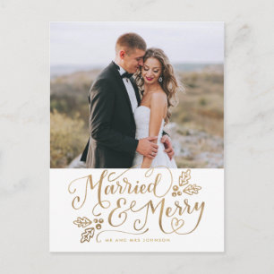 Getrouwd & Vrolijk Kerstfeest Handlettered Photo G Briefkaart