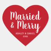 Getrouwd & Vrolijk Pas getrouwd Vakantie Rood Hart Hart Sticker (Voorkant)