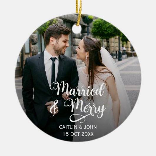 Getrouwd Vrolijke Passen getrouwd 1e Kerstmis Foto Keramisch Ornament (Voorkant)