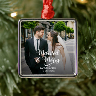 Getrouwd Vrolijke Passen getrouwd 1e Kerstmis Foto Metalen Ornament