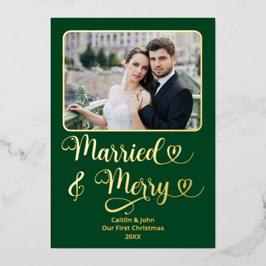 Getrouwd Vrolijke Passen getrouwd 1e Kerstmis Groe Folie Feestdagenkaart (Voorkant)