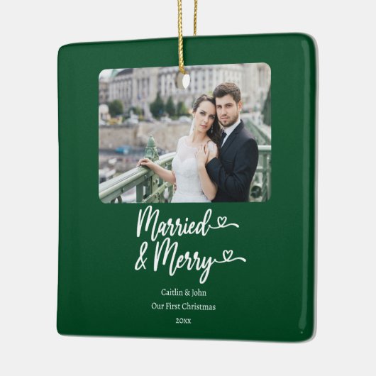 Getrouwd Vrolijke Passen getrouwd 1e Kerstmis Groe Keramisch Ornament (Links)