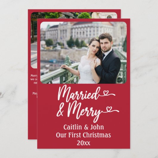 Getrouwd Vrolijke Passen getrouwd Custom Rood Eers Feestdagenkaart (Voorkant / Achterkant)