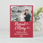 Getrouwd Vrolijke Passen getrouwd Custom Rood Eers Feestdagenkaart (Staand voorkant)