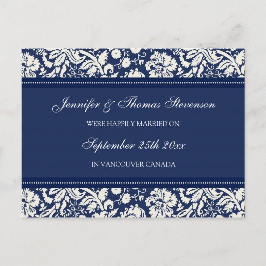Getrouwde aankondiging Briefkaarten Blue Damask (Voorkant)