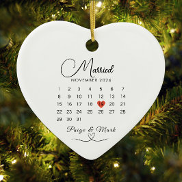 Getrouwde kalender Trouwdatum KeepSake White Keramisch Ornament