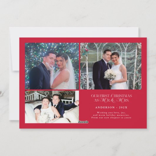 Getrouwde kerstfoto Pas getrouwd koppels bruiloft Feestdagenkaart (Achterkant)