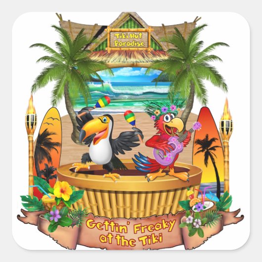 GETTIN' FREAKY OP DE TIKI VIERKANTE STICKER (Voorkant)