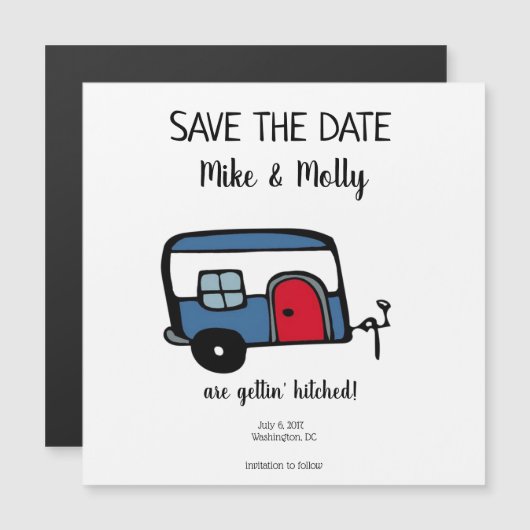 Gettin' Hitched Save the Date Magnetische Uitnodiging (Voorkant / Achterkant)