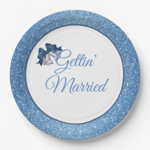 Gettin' Married Blue Glitter 9" papieren Borden Papieren Bordje
