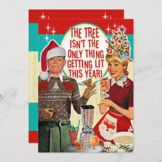 Getting Lit Christmas Party Invitation - Couple Kaart (Voorkant / Achterkant)