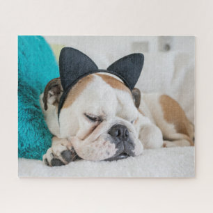 Getty Afbeeldingen Sleepy Dog met Cat Headband Legpuzzel