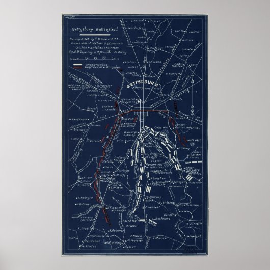 Gettysburg Battlefield Civil War Map (1863) Poster (Voorkant)