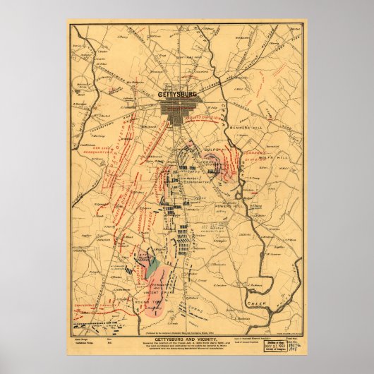 Gettysburg & Vicinity Troop Positions Juli 3 1863 Poster (Voorkant)