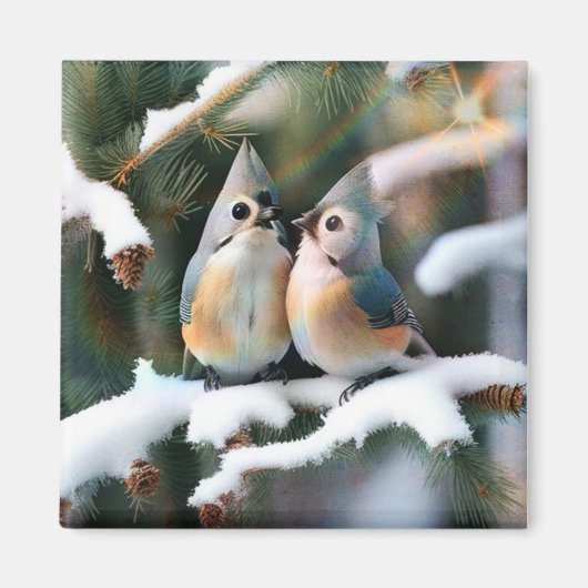 Getuft Titmouse Paar Magneet (Voorkant)