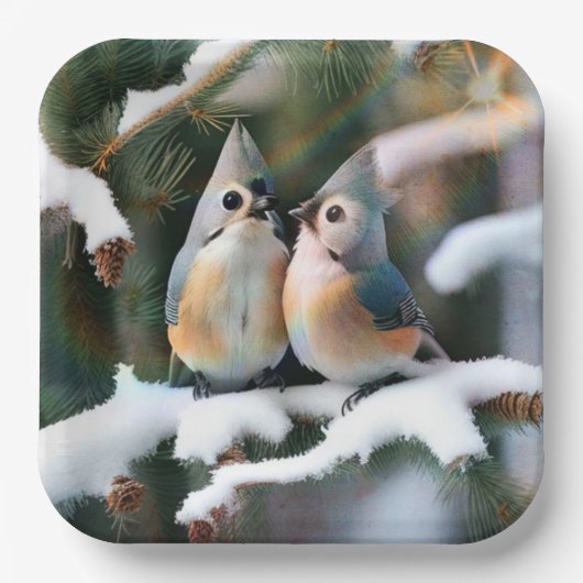 Getuft Titmouse Paar Papieren Bordje (Voorkant)