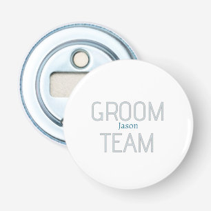 getuige bruidegom team grijs blauw wit vrijgezel button flesopener