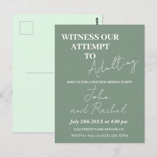 Getuige onze poging tot volwassen housewarming par briefkaart (Voorkant / Achterkant)