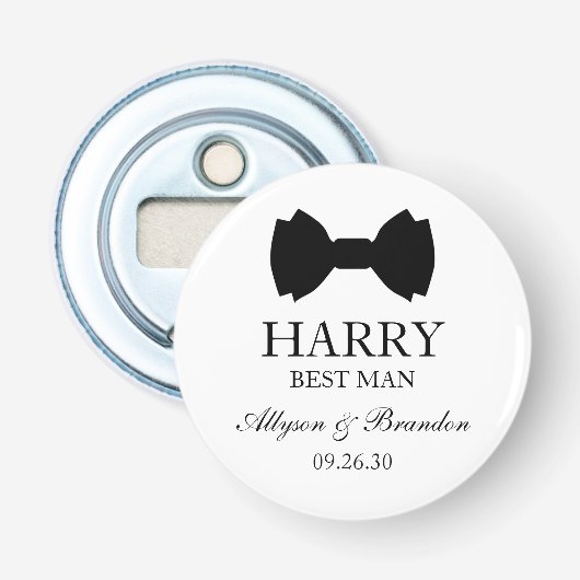 Getuige Zwarte Vlinderdas Button Flesopener (Voorkant)