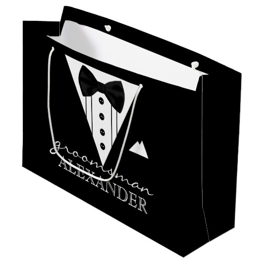 Getuigenaliseerde Groomsman Tuxedo Large Cadeauzakje (Voorkant Gekanteld)