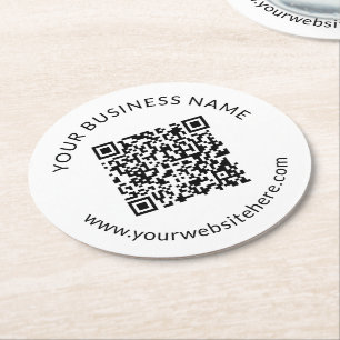 Geüploade QR-code Sjabloon met bewerkbare tekst Ronde Kartonnen Onderzetter