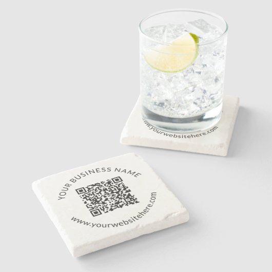 Geüploade QR-code Sjabloon met bewerkbare tekst Stenen Onderzetter (Zijkant)