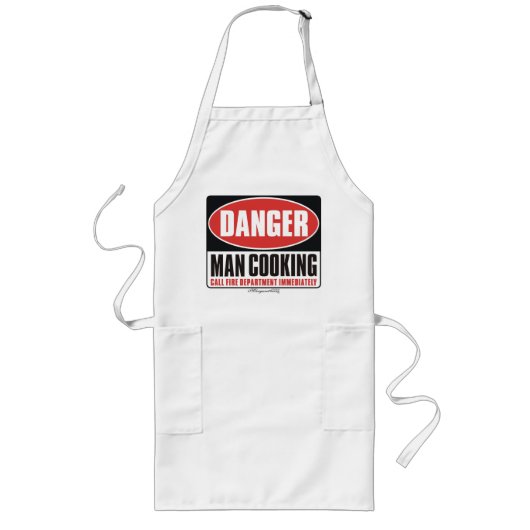 Gevaar! Man Koken Apron Lang Schort (Voorkant)