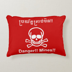 Gevaar!! Mijnen!! ☠ Cambodjaans Khmer Bord ☠ Accent Kussen