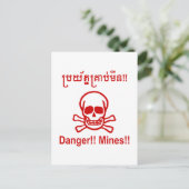 Gevaar! Mijnen! ☠ Cambodjaanse Khmer ☠ Briefkaart (Staand voorkant)