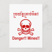 Gevaar! Mijnen! ☠ Cambodjaanse Khmer ☠ Briefkaart (Voorkant)