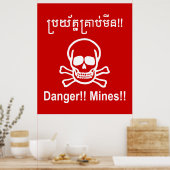 Gevaar! Mijnen! ☠ Cambodjaanse Khmer ☠ Poster (Keuken)