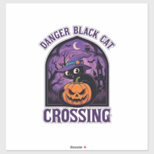 Gevaar Zwarte Kat Kruist Halloween Pompoen Heks  Sticker