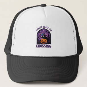 Gevaar Zwarte Kat Kruist Halloween Pompoen Heks Trucker Pet
