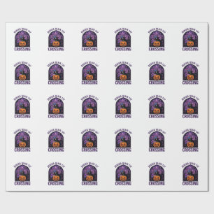 Gevaar Zwarte Kat Oversteekt Halloween Pompoen Hek Cadeaupapier